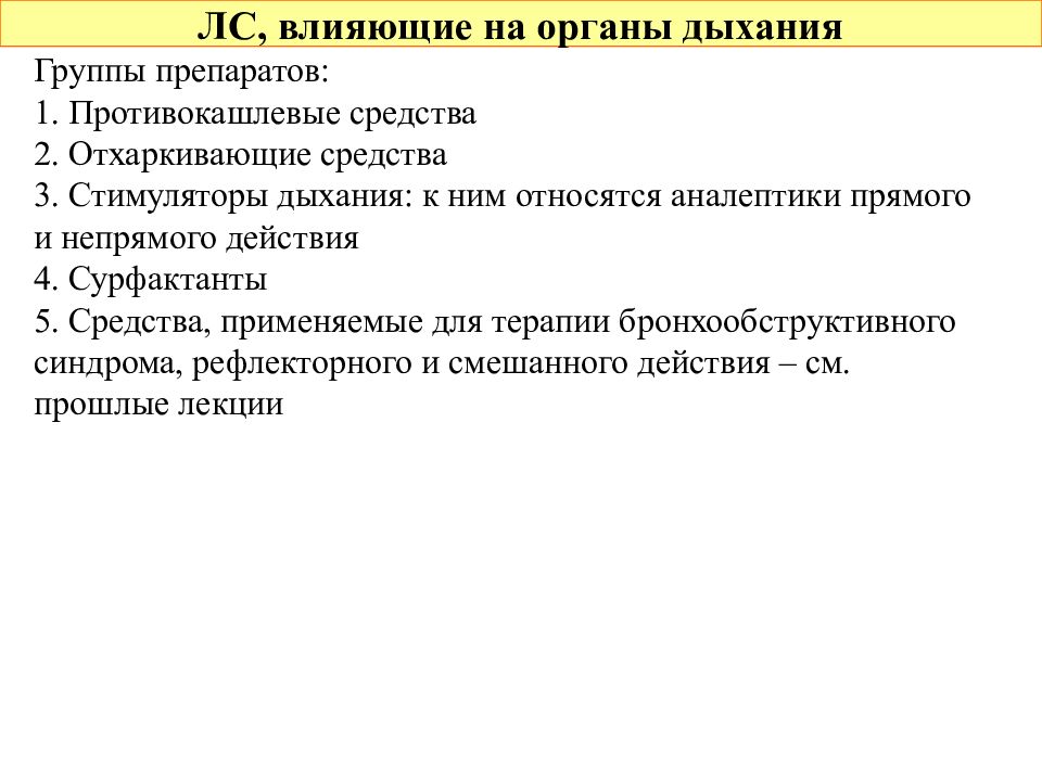 Средства влияющие на органы дыхания презентация