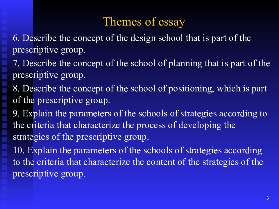 Economic strategies. Essay Themes.