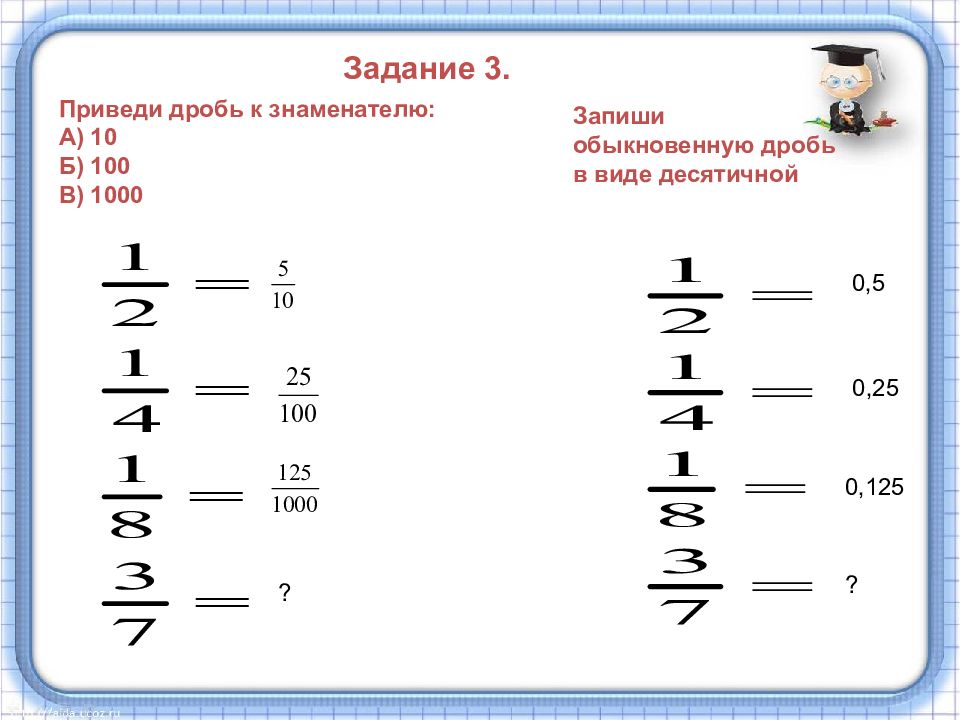 Перевод обыкновенной дроби в десятичную 5 класс презентация