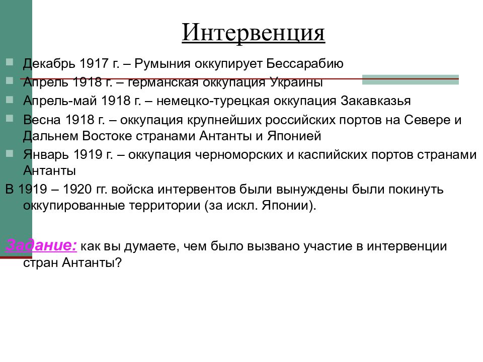 Причины интервенции 1918