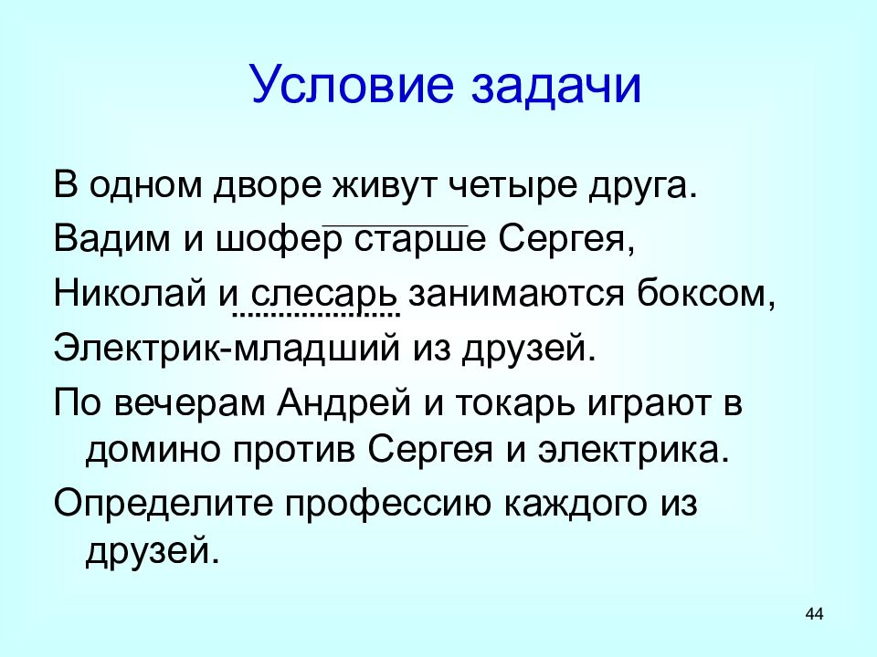 В одном доме живут четыре друга. В одном дворе живут четыре друга.