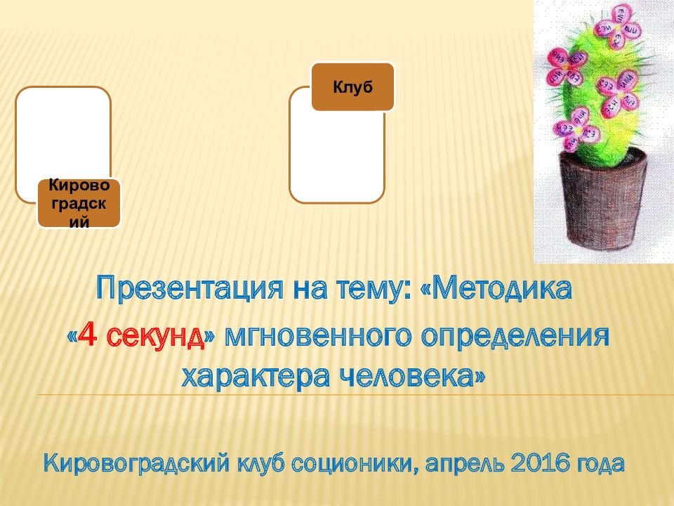 Презентация на тему: «Методика « 4 секунд » мгновенного определения характера