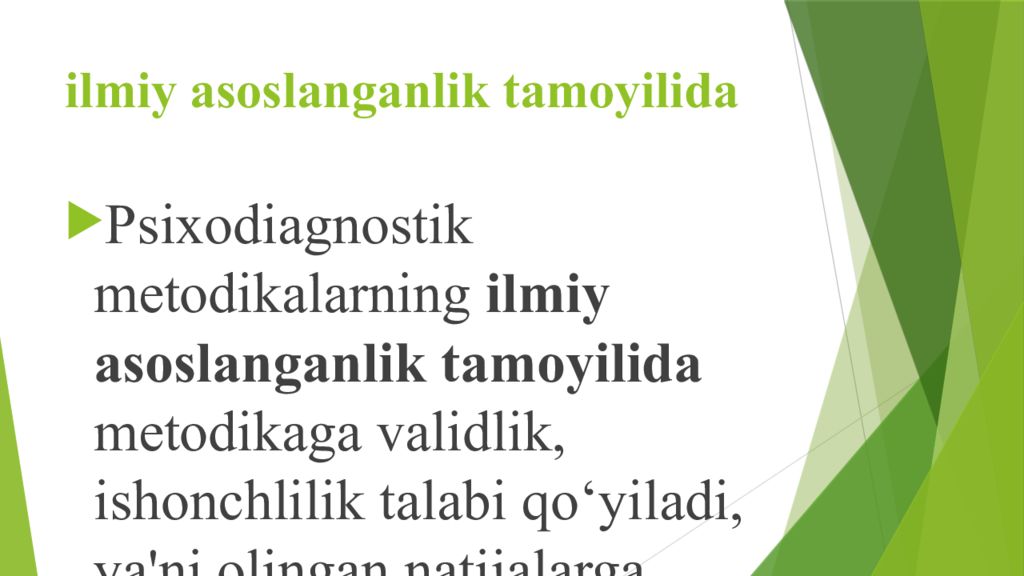 PSIXODIAGNOSTIKA VA EKSPERIMENTAL PSIXOLOGIYA FANIGA KIRISH ilmiy asoslanganlik tamoyilida