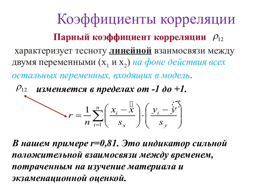 Что такое корреляция. Коэффициент линейной корреляции (метод Пирсона). Коэффициент парной линейной корреляции формула. Парный коэффициент корреляции между признаками равен 1.. Формула расчета парного коэффициента корреляции.