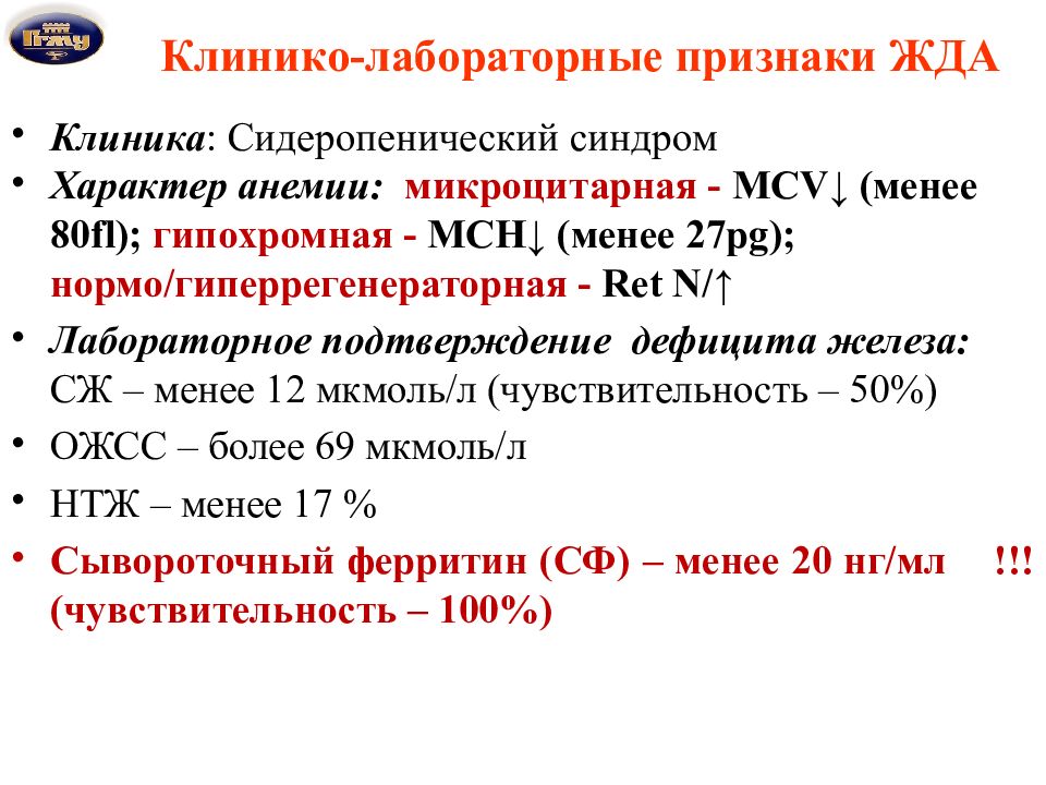 Клиническая картина железодефицитной анемии