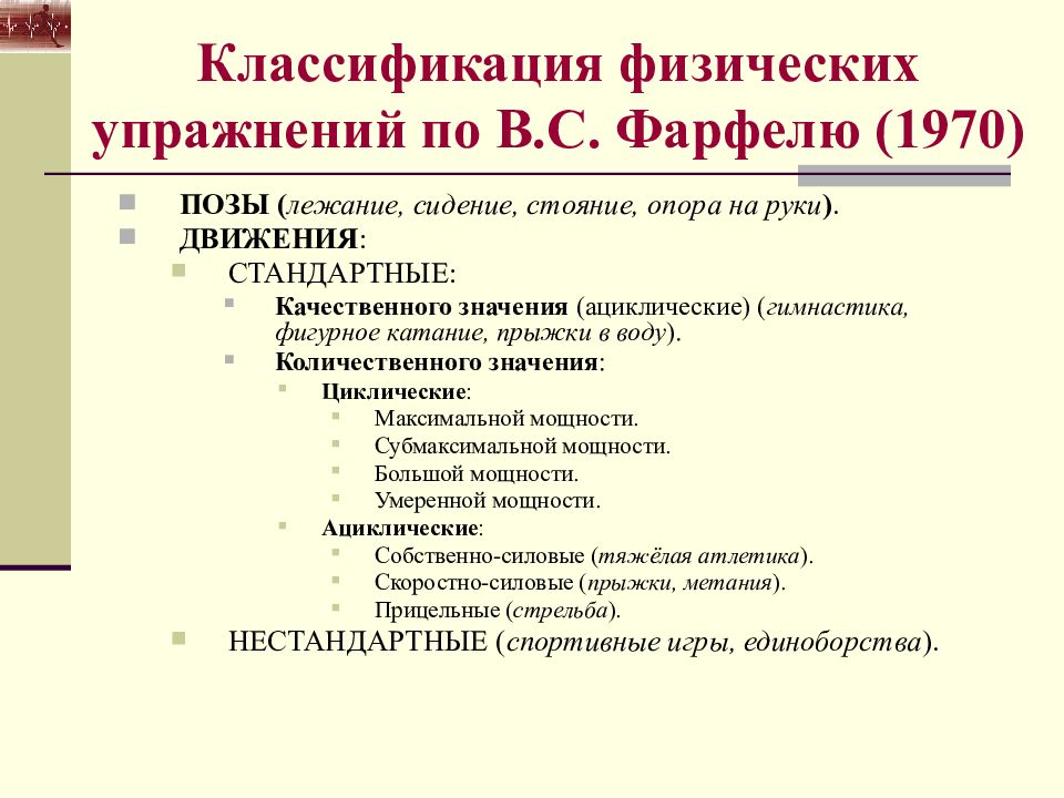 Классификация физических упражнений. Классификация упражнений по Фарфелю. Классификация физ упражнений. Физиологическая классификация физических упражнений. Классификации физических упражнений циклическая.