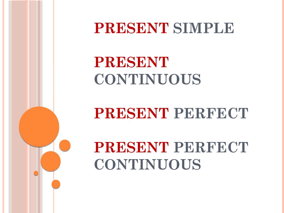Present Simple Present Continuous Present Perfect Present Perfect Continuous