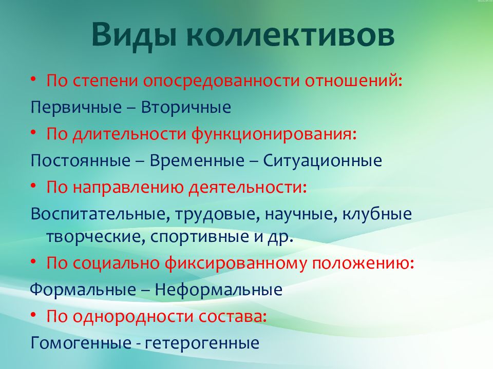 Признаки которые указывают на сплоченность коллектива класса. Виды коллектива Поус.