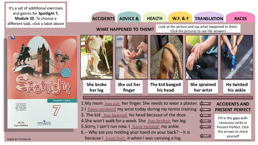 Made by tcha4u © Accidents Advice & Health W.F. & F Translation Races It’s a