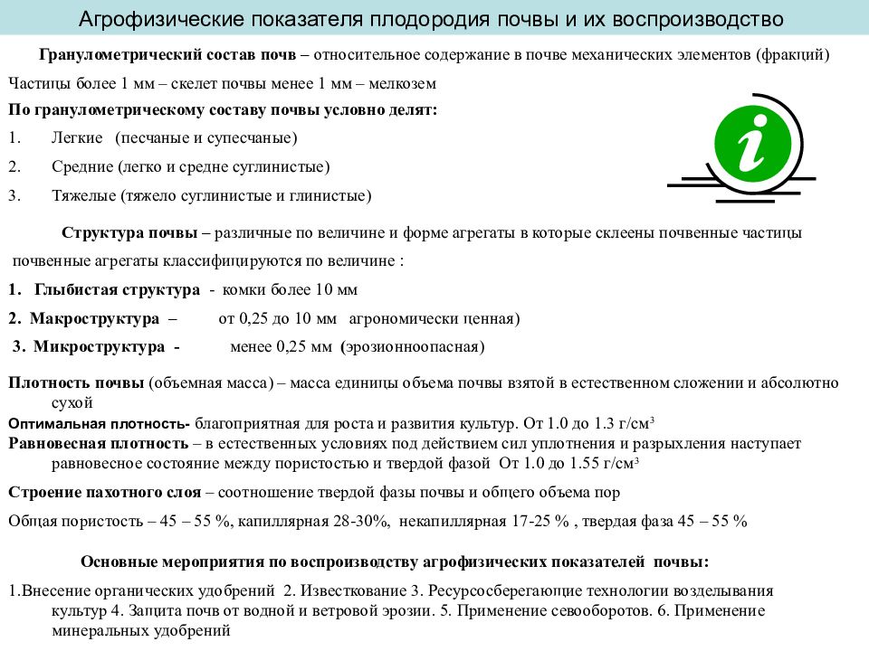 Показатели почвенного плодородия