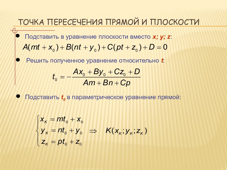 Пересечение плоскостей уравнение. Координаты точки пересечения прямых. Условие пересечения прямой и плоскости. Точка пересечения прямой и плоскости в пространстве. Уравнение квадрата на плоскости.