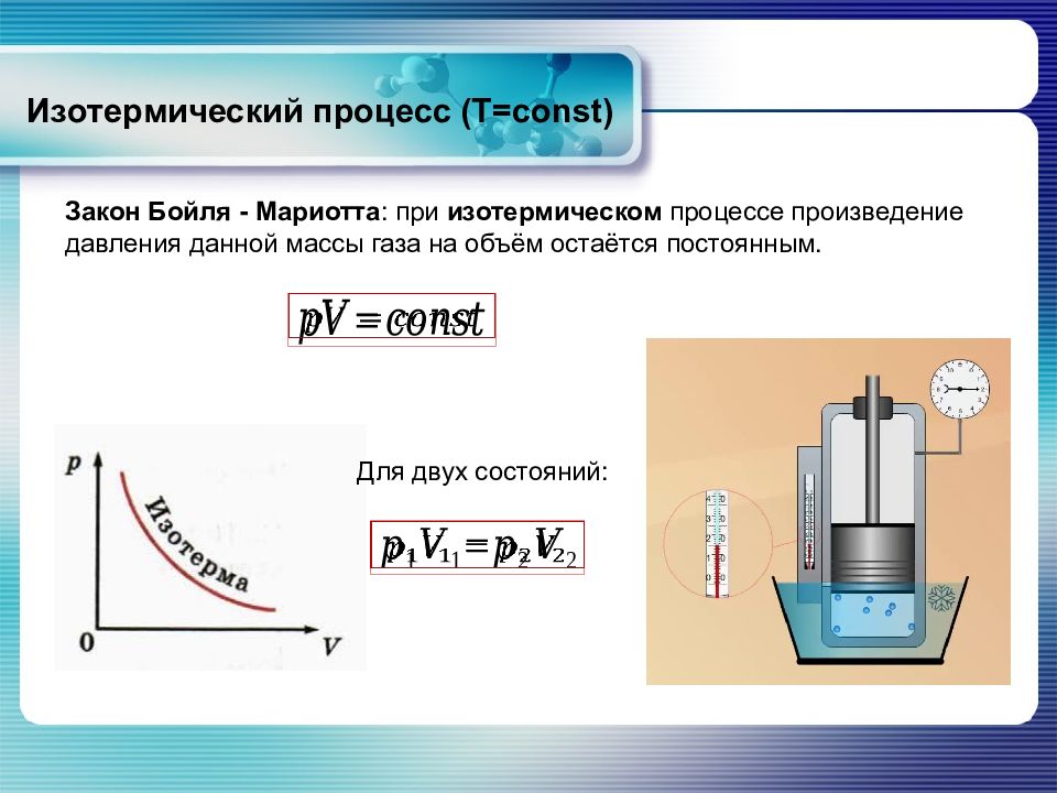 Процессы t d. Закон Бойля-Мариотта изотермический процесс. Изотермический процесс анимация. Уравнение Бойля Мариотта. Изотермический процесс примеры.