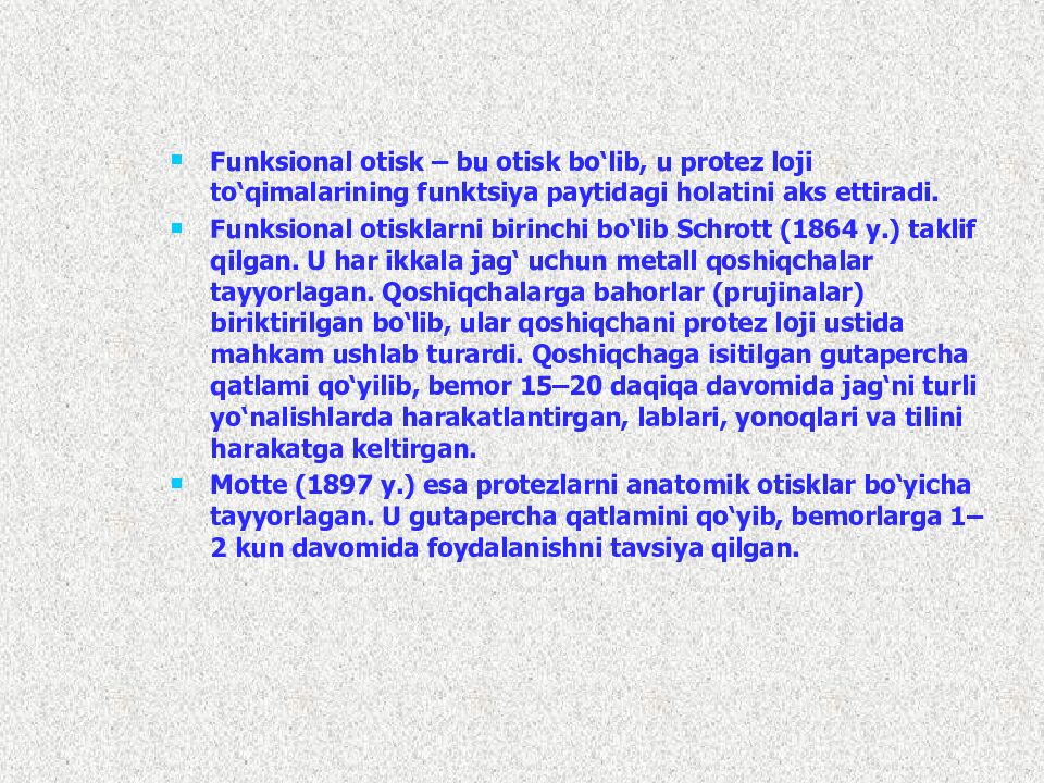 Funksional otisklar uchun individual qoshiqchalar