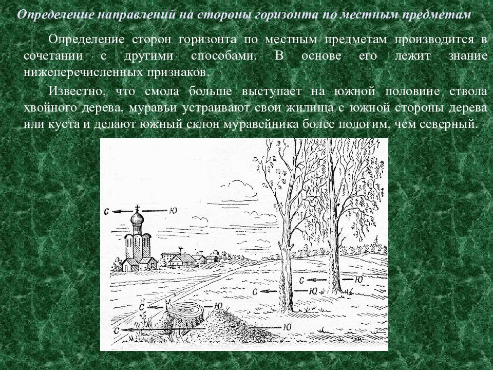 Дополните схему об основных способах определения сторон света на местности