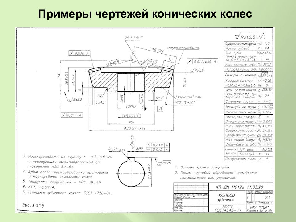 Коническая передача на чертеже