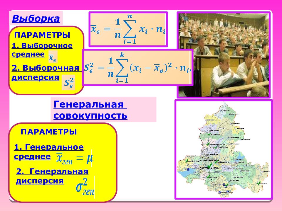 Параметры выборки. Генеральное и выборочное среднее. 1) Генеральная средняя. Выборочная средняя.