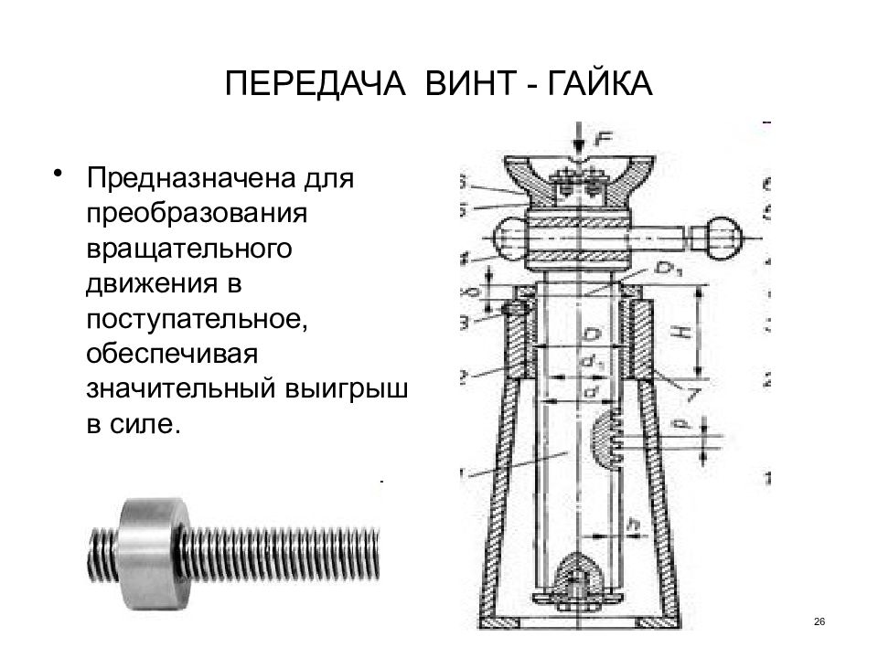 Основным недостатком изображенной на рисунке передачи винт гайка является