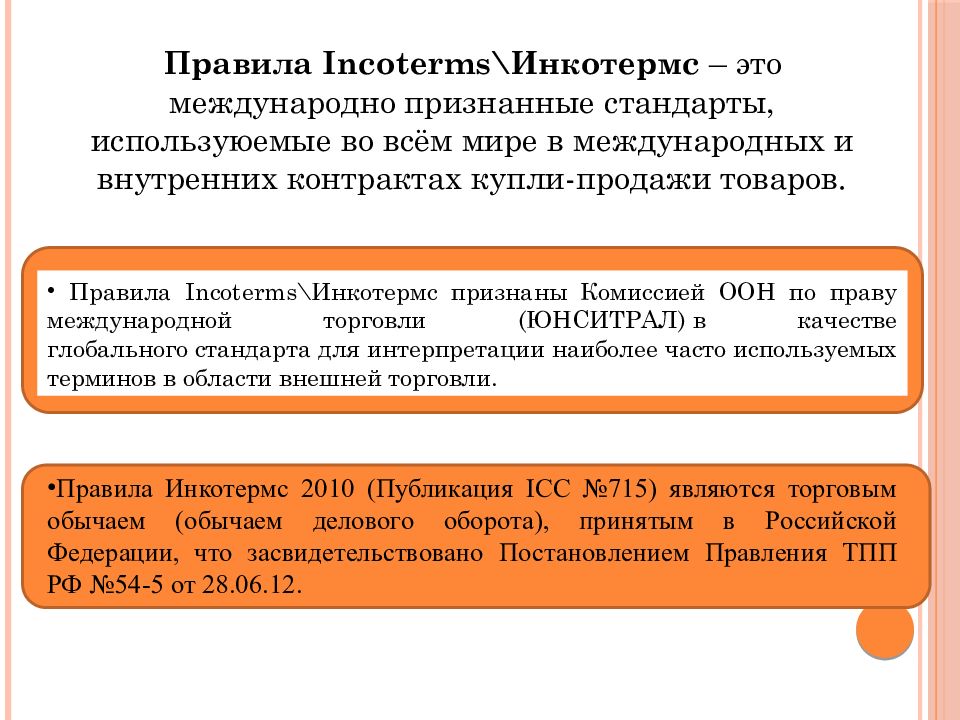 Внутренний контракт. Торговые обычаи Инкотермс. Международное признание. Внешние договоры и внутренние. Правовая природа Инкотермс.