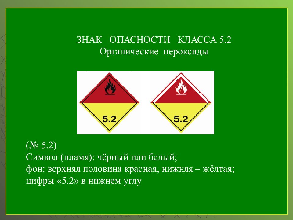 1 и 2 класс опасности. Органические пероксиды знак опасности. Знак опасности 5 класса. Знак опасности 2 класса. Знак опасности 5.2 класса.