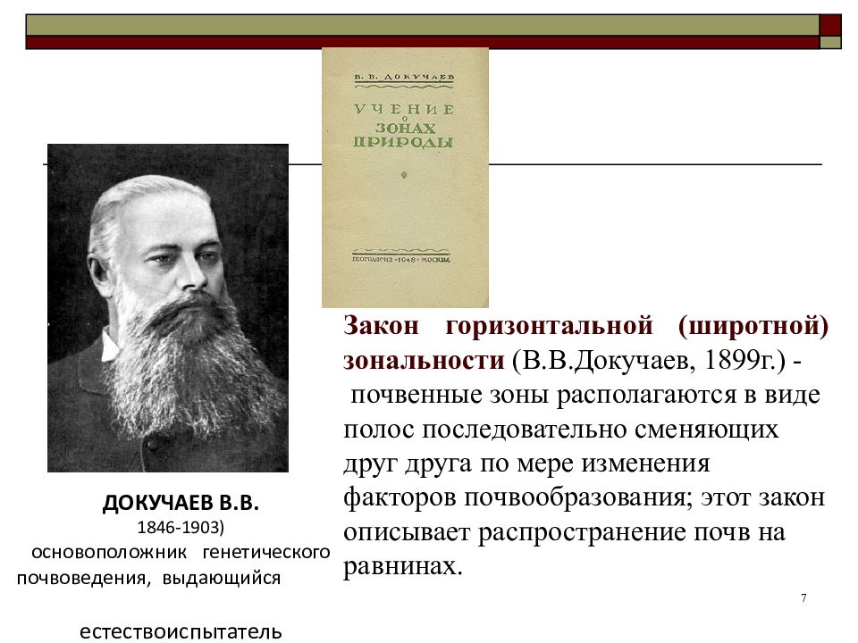 Закон зональности. В В Докучаев основоположник генетического почвоведения. Закон горизонтальной (Широтной) почвенной зональности. Докучаев закон географической зональности. Закон Широтной зональности Докучаев.