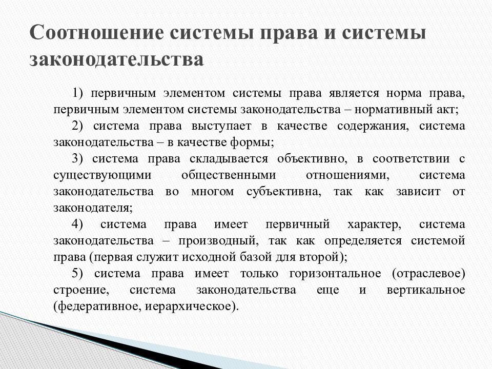 Презентация на тему система права и система законодательства