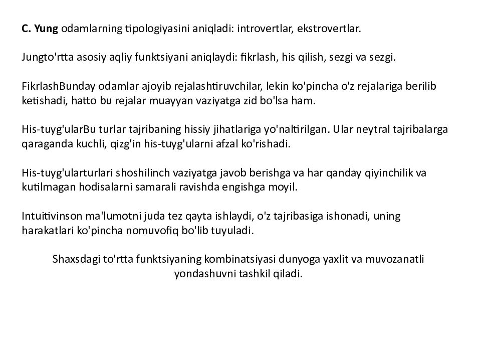 SHAXSIYAT NAZARIYALARI xorijiy