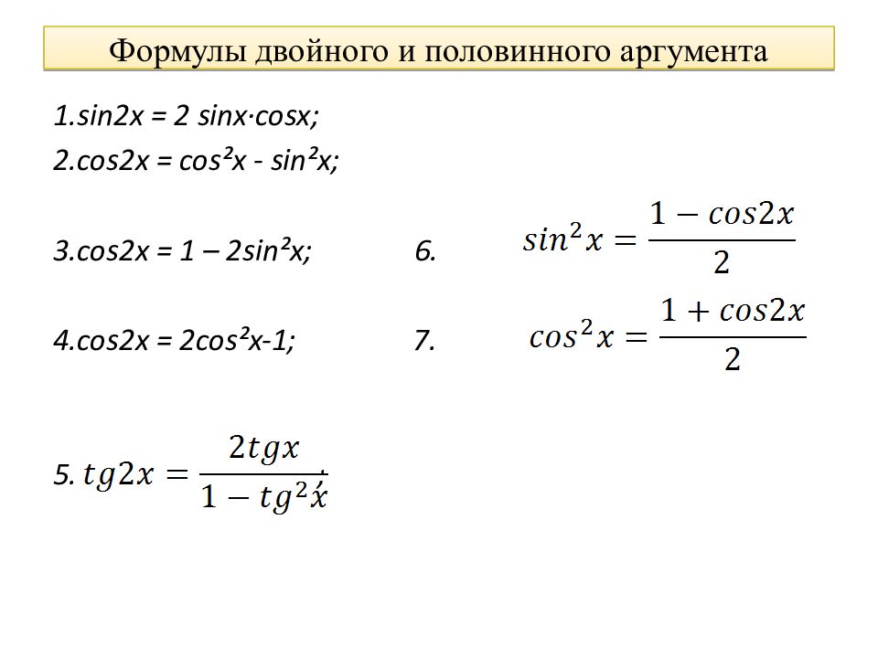 Формулы двойного аргумента презентация 10 класс