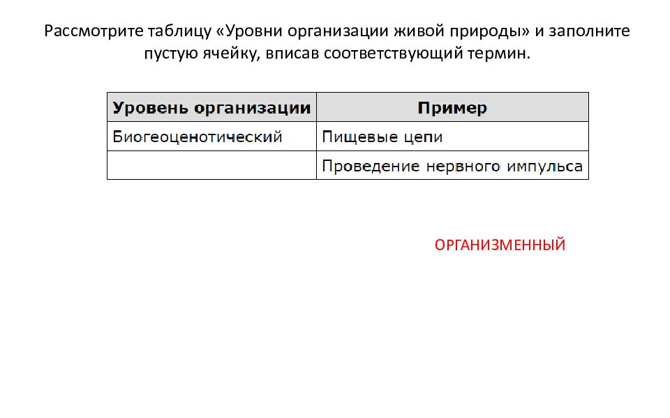 Рассмотрите таблицу. Рассмотрите таблицу уровни организации живой природы. Заполните пустые ячейки вид изменчивости.