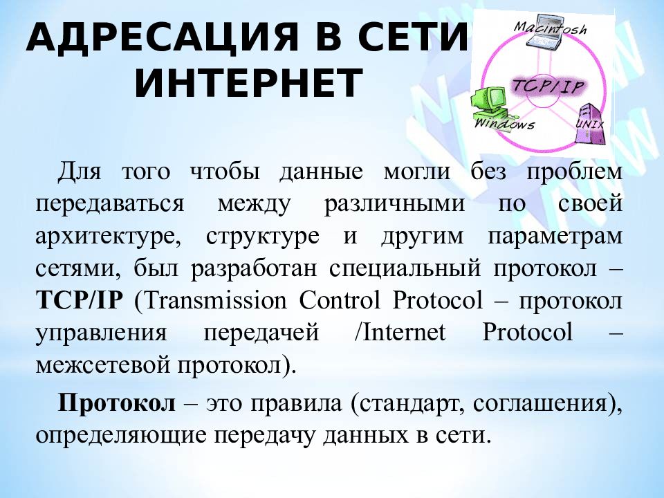 Презентация на тему адресация в сети интернет