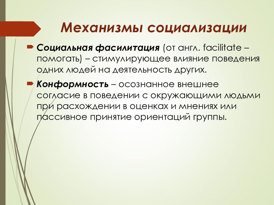 Механизмы социализации. Социальная фасилитация. Механизм социальная фасилитация. Конформность как механизм социализации.