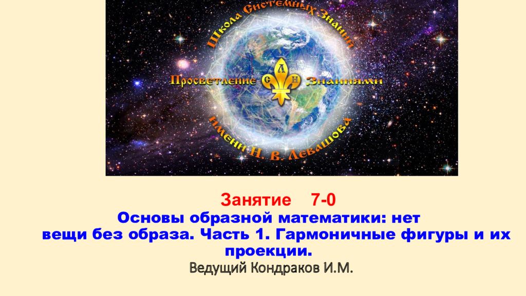 Занятие 7-0 Основы образной математики: нет вещи без образа. Часть 1. Гармоничные фигуры и их проекции. Ведущий Кондраков И.М.