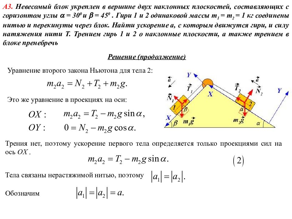 M1 m2 1 кг. В вершине двух наклонных плоскостей составляющих с горизонтом. Невесомый блок укреплен в вершине 2 наклонных плоскостей. Движение тела на наклонной плоскости. Движение связанных тел по наклонной плоскости.