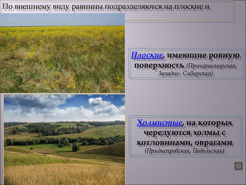 Особенности равнины россии. Формы рельефа на равнинах 5 класс. Плоские и холмистые равнины. Равнины подразделяются на. Равнина (география).