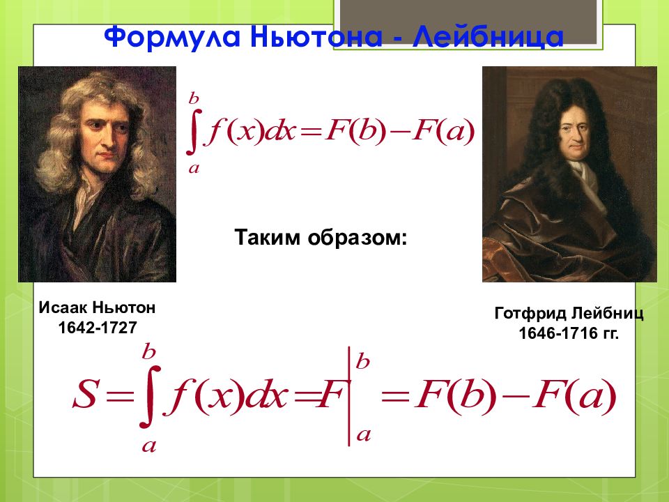 Площадь криволинейной трапеции интеграл формула ньютона лейбница. Ньютона Лейбница. Формула Лейбница.