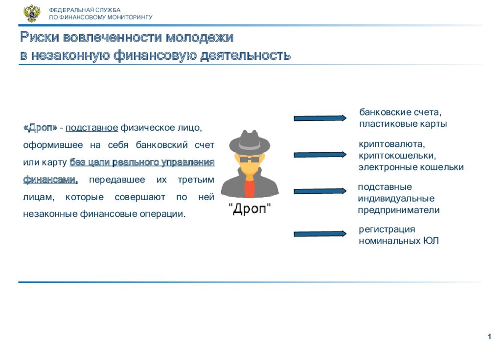 ФЕДЕРАЛЬНАЯ СЛУЖБА ПО ФИНАНСОВОМУ МОНИТОРИНГУ Риски вовлеченности молодежи в