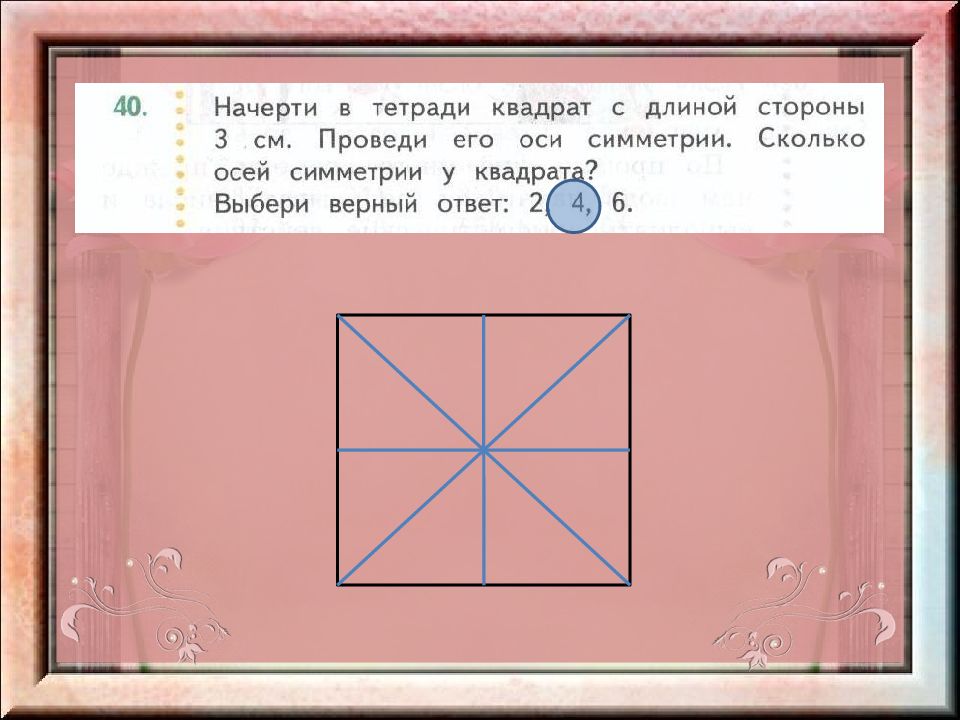 Начерти любой квадрат и проведи. Оси квадрата. Провести оси симметрии квадрата. Оси симметрии квадрата 2 класс. Проведи все оси симметрии квадрата.