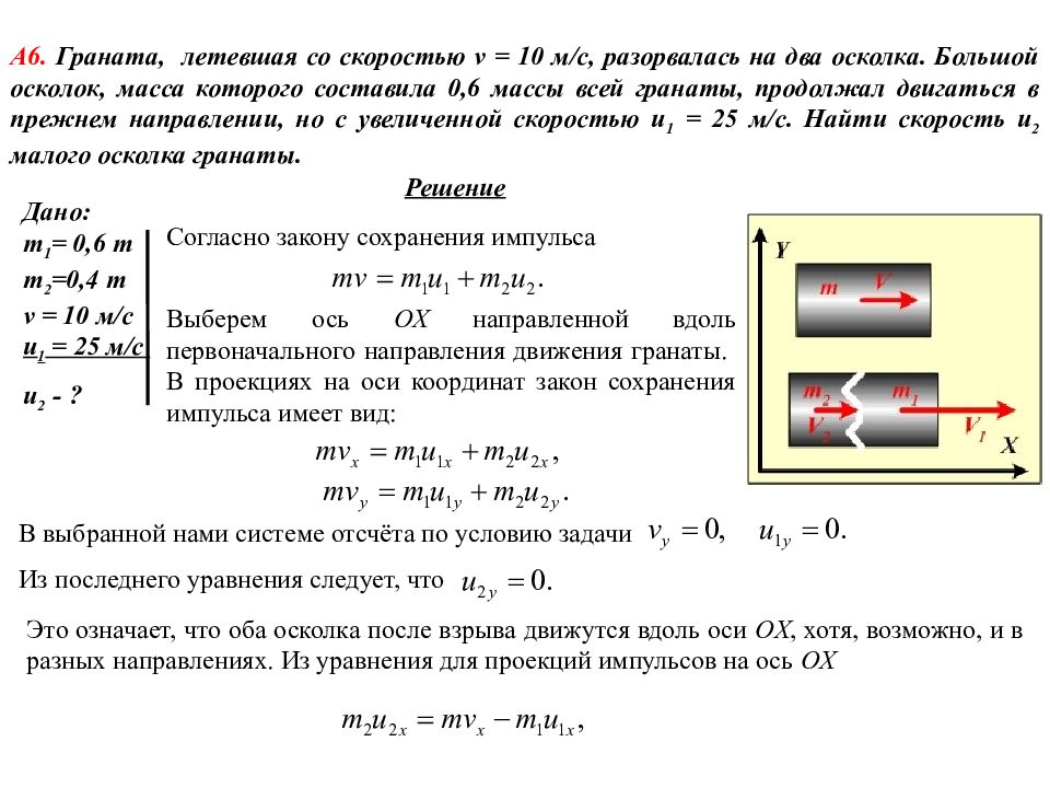 Тело летящее со скоростью. Граната массой 1 кг летящая со скоростью 20 м/с рисунок. Граната массой летящая со скоростью разрывается на два осколка. Масса осколка и скорость. Граната летевшая горизонтально со скоростью 10 м/с.