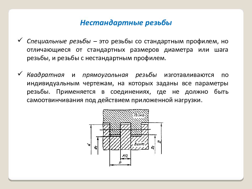 Прямоугольная резьба на чертеже