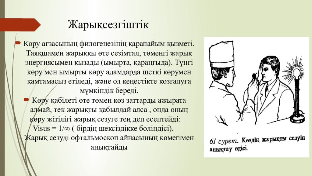 1 Тақырып Көрудің қызметтері мен оларды зерттеу әдістері Жарықсезгіштік