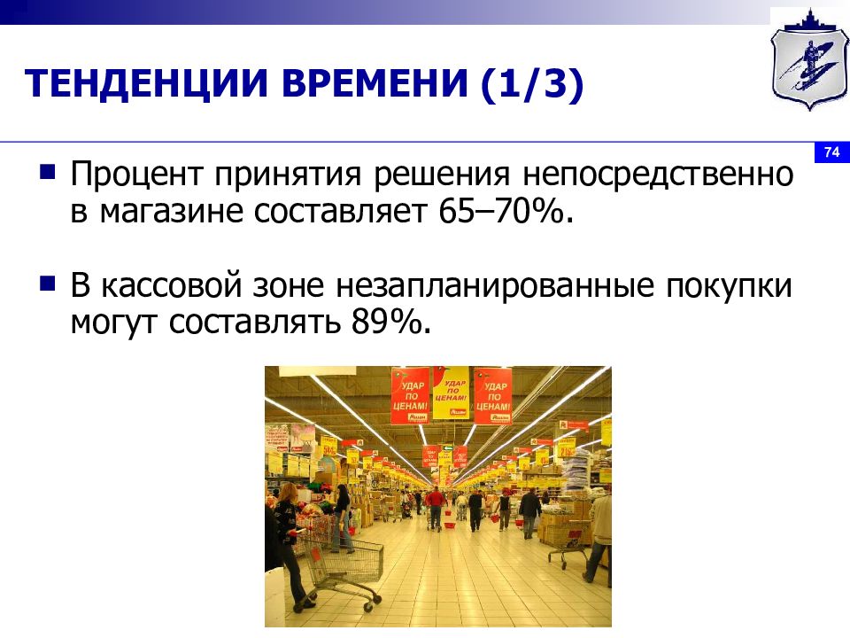 Тенденция времени. Процент незапланированных покупок в кассовой зоне. Тенденция времен. Незапланированные покупки. Процент принятия решений.