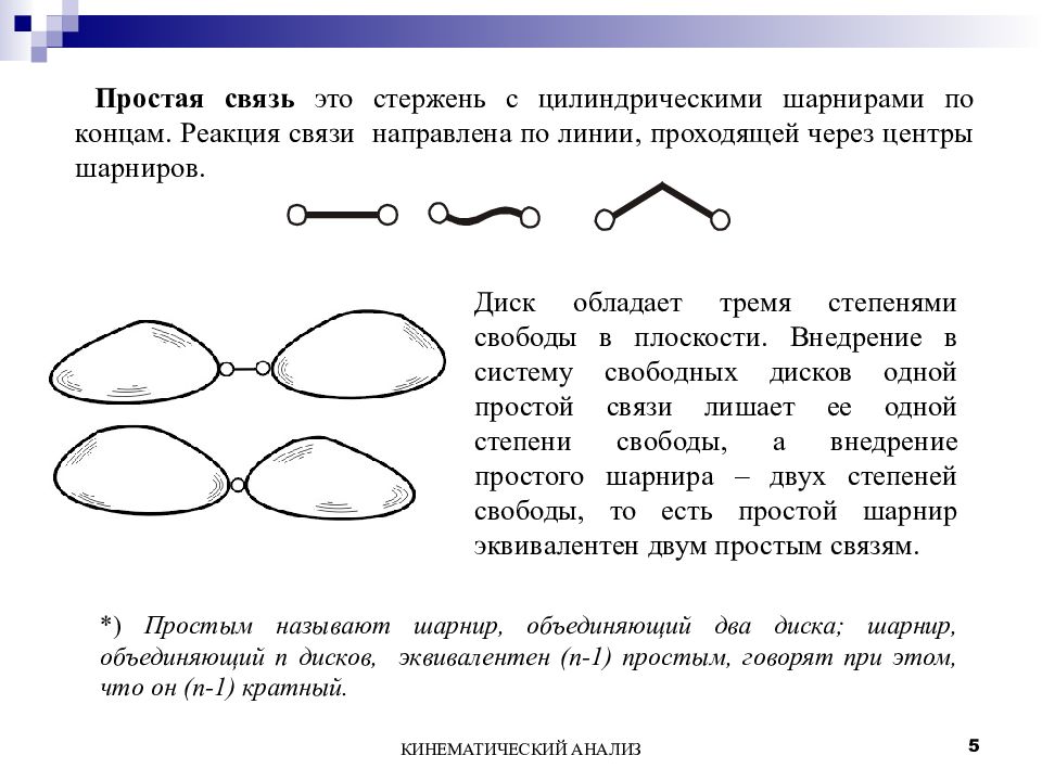 Просто связь. Простые связи. Кинематические связи стержень. Связь просто. В кинематическом отношении каждый простой шарнир эквивалентен.