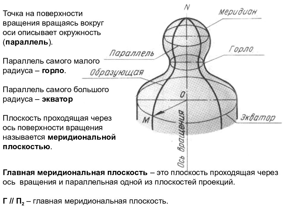 Параллель поверхности. Точка на поверхности вращения. Параллель поверхности вращения. Поверхность вращения окружности. Меридиан поверхности вращения.