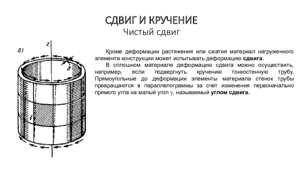 Сдвиг это. Сдвиг и кручение. Модуль чистого сдвига. Чистый сдвиг сопромат. Чистый сдвиг при кручении.