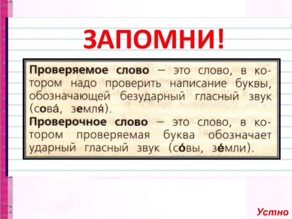 Особенности проверяемых и проверочных слов презентация