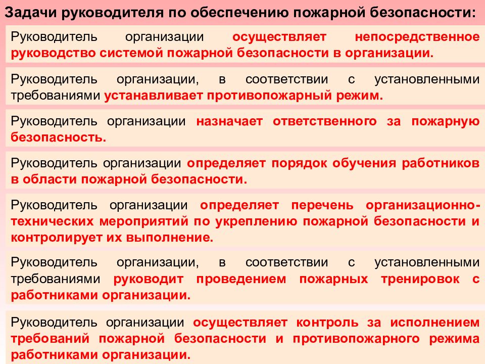 Осуществляющие непосредственное. Задачи руководителя организации. Задачи в области обеспечения пожарной безопасности. Руководители организаций пожарная безопасность. Функции системы пожарной безопасности.