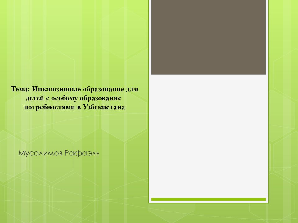 Мусалимов Рафаэль Тема: Инклюзивные образование для детей с особому образование
