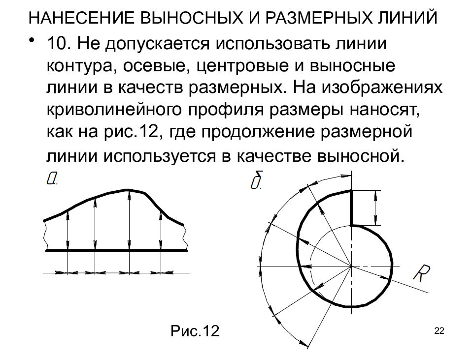 На какую величину должны выступать за контур изображения осевые и центровые линии