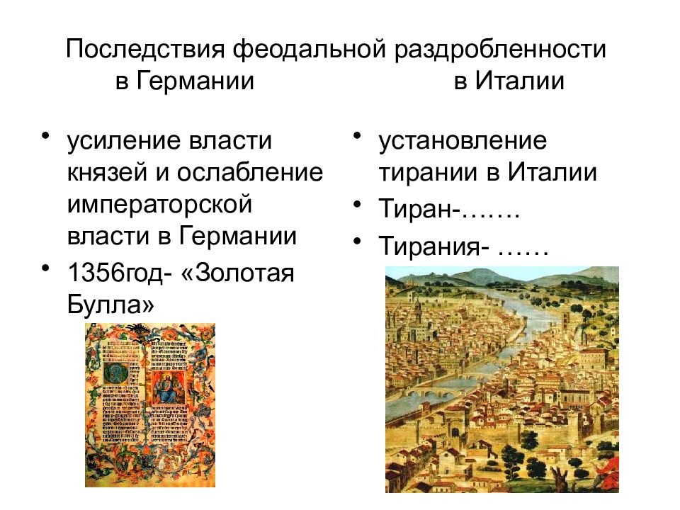 Презентация государства оставшиеся раздробленными 6 класс история средних веков фгос