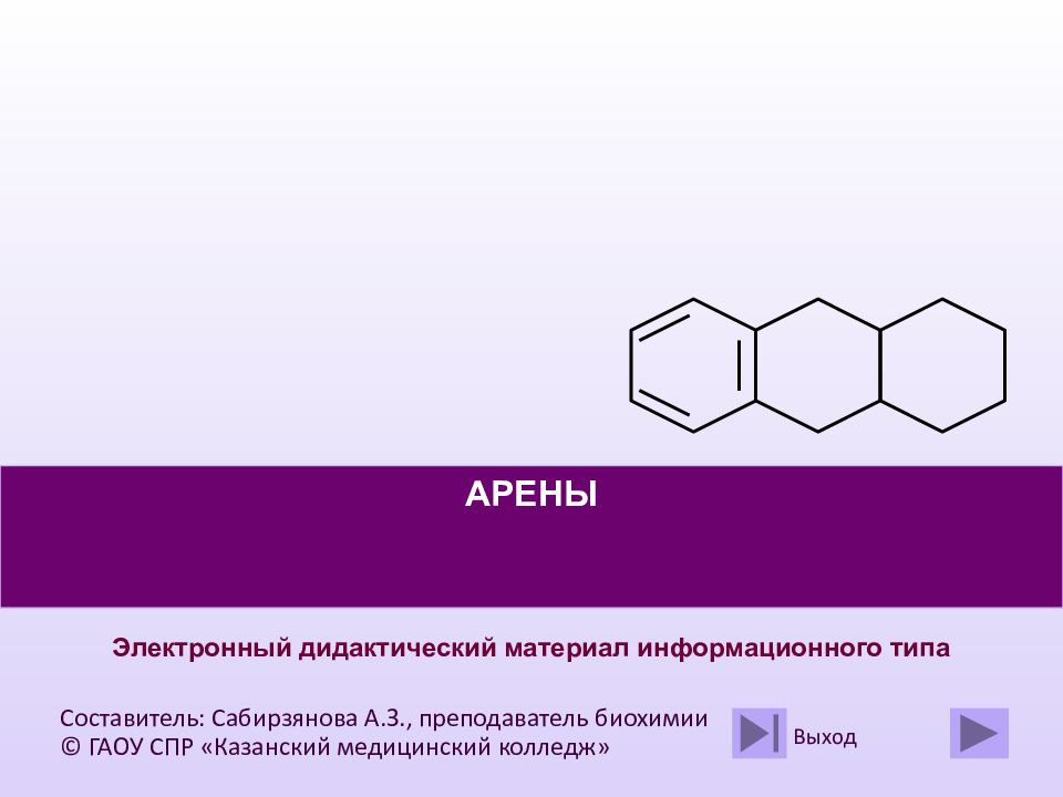 АРЕНЫ Электронный дидактический материал информационного типа Составитель: