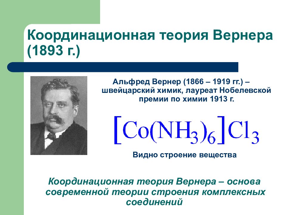 Строение комплексных соединений согласно координационной теории вернера. Вернер Альфред теория. Альфред Вернер координационная теория. 1893-А.Вернер:координационная химия. Вернер теория Химик.